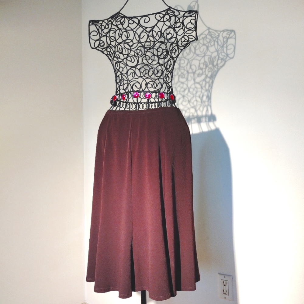 Bay Studio A-line Flare Elastic Waistband Chocolate Brown Skirt Size PM - Picture 2 of 10